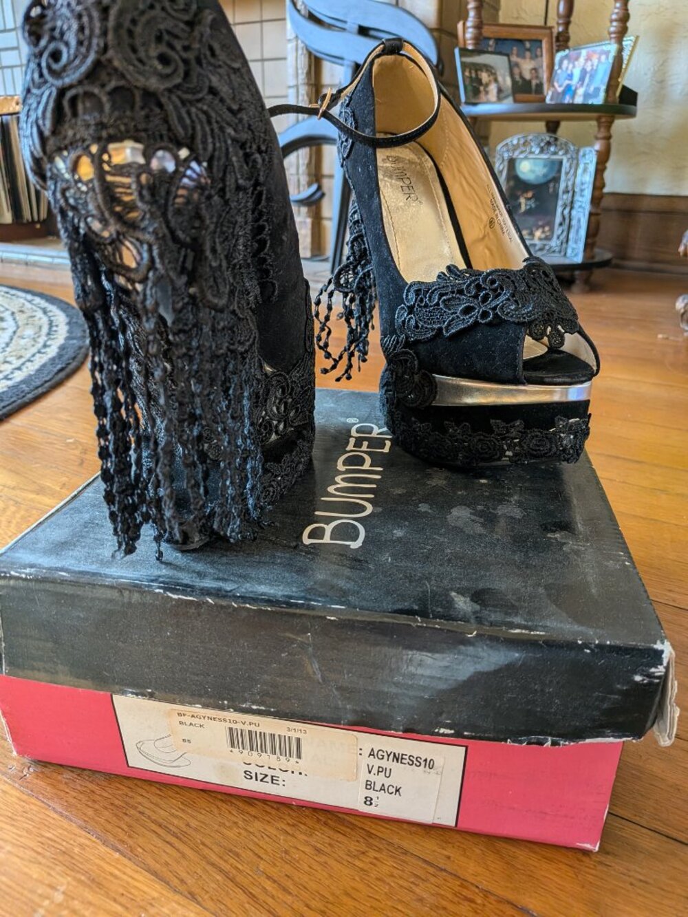 Bumper Black Silver Heel-less Wedge Platform Peep toe Pumps - Picture 2 of 6